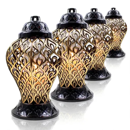 Zestaw 4 Eleganckich zniczy wazon ze złotym zdobieniem Lampion Pamięci